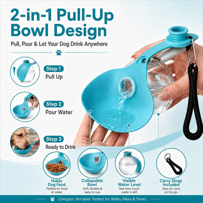 2-in-1 Dog Water Bottle | Collapsible Silicone Travel Dispenser