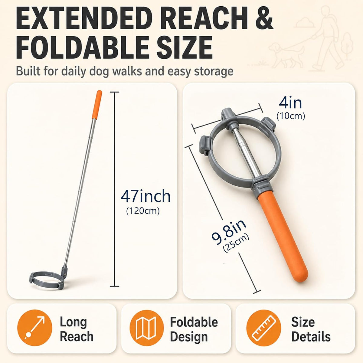 Extendable Dog Pooper Scooper with Poop Bags, No-Touch Waste Picker