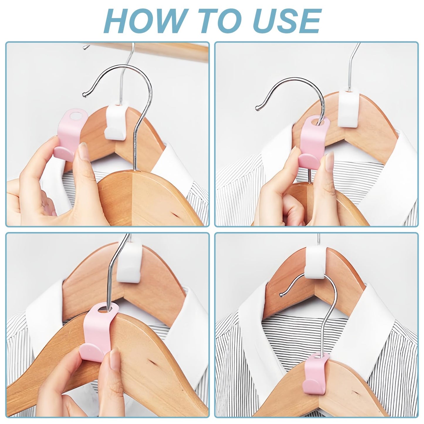 Space Saving Hanger - Clothes Connector Hooks, Stacking Space Saver, Plastic Closet Organizers and Storage Extender for Heavy Duty Cascading Connection