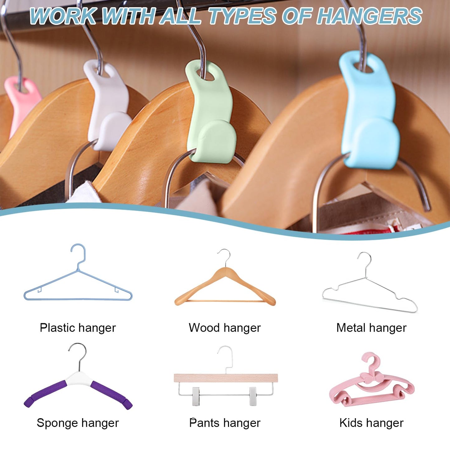 Space Saving Hanger - Clothes Connector Hooks, Stacking Space Saver, Plastic Closet Organizers and Storage Extender for Heavy Duty Cascading Connection