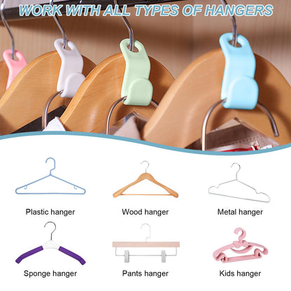 Space Saving Hanger - Clothes Connector Hooks, Stacking Space Saver, Plastic Closet Organizers and Storage Extender for Heavy Duty Cascading Connection