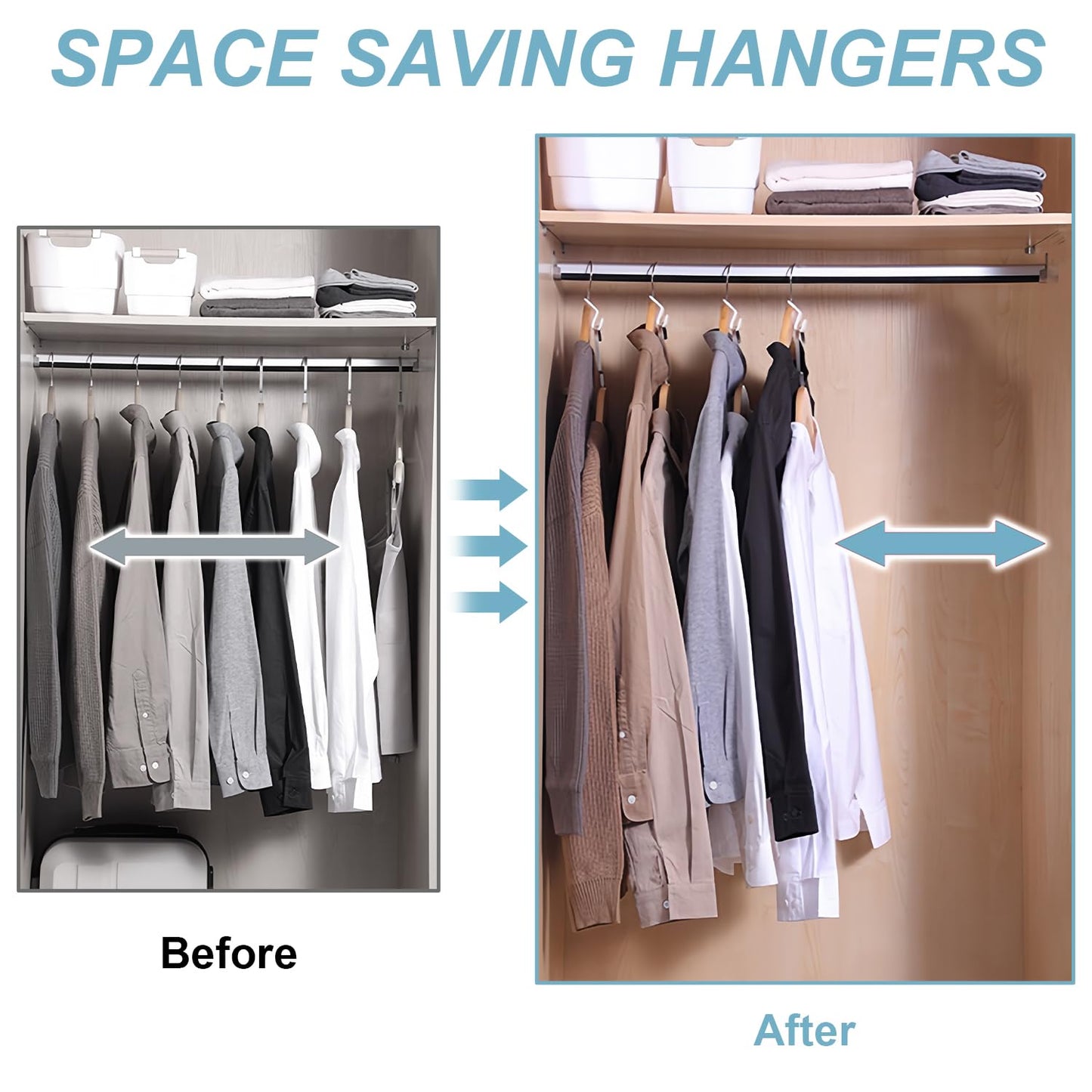 Space Saving Hanger - Clothes Connector Hooks, Stacking Space Saver, Plastic Closet Organizers and Storage Extender for Heavy Duty Cascading Connection