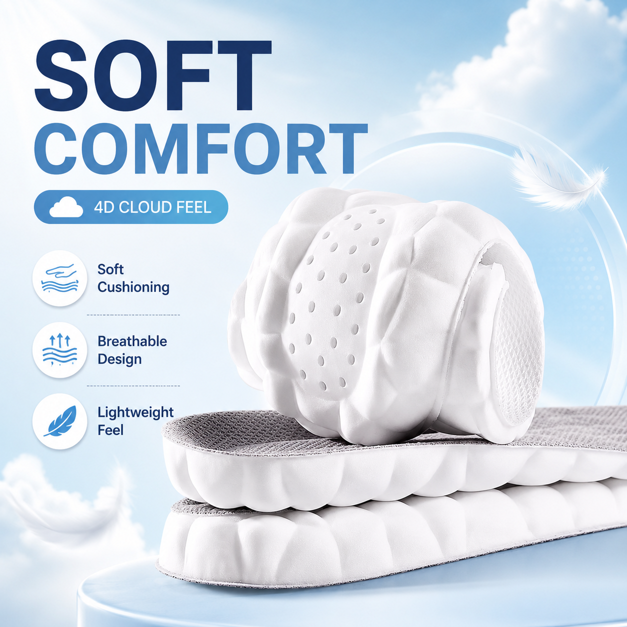 3-Layer Rebound Comfort Insoles for Everyday Shoes