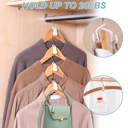 Space Saving Hanger - Clothes Connector Hooks, Stacking Space Saver, Plastic Closet Organizers and Storage Extender for Heavy Duty Cascading Connection