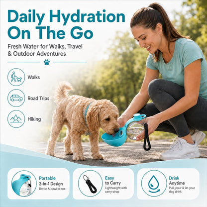 2-in-1 Dog Water Bottle | Collapsible Silicone Travel Dispenser