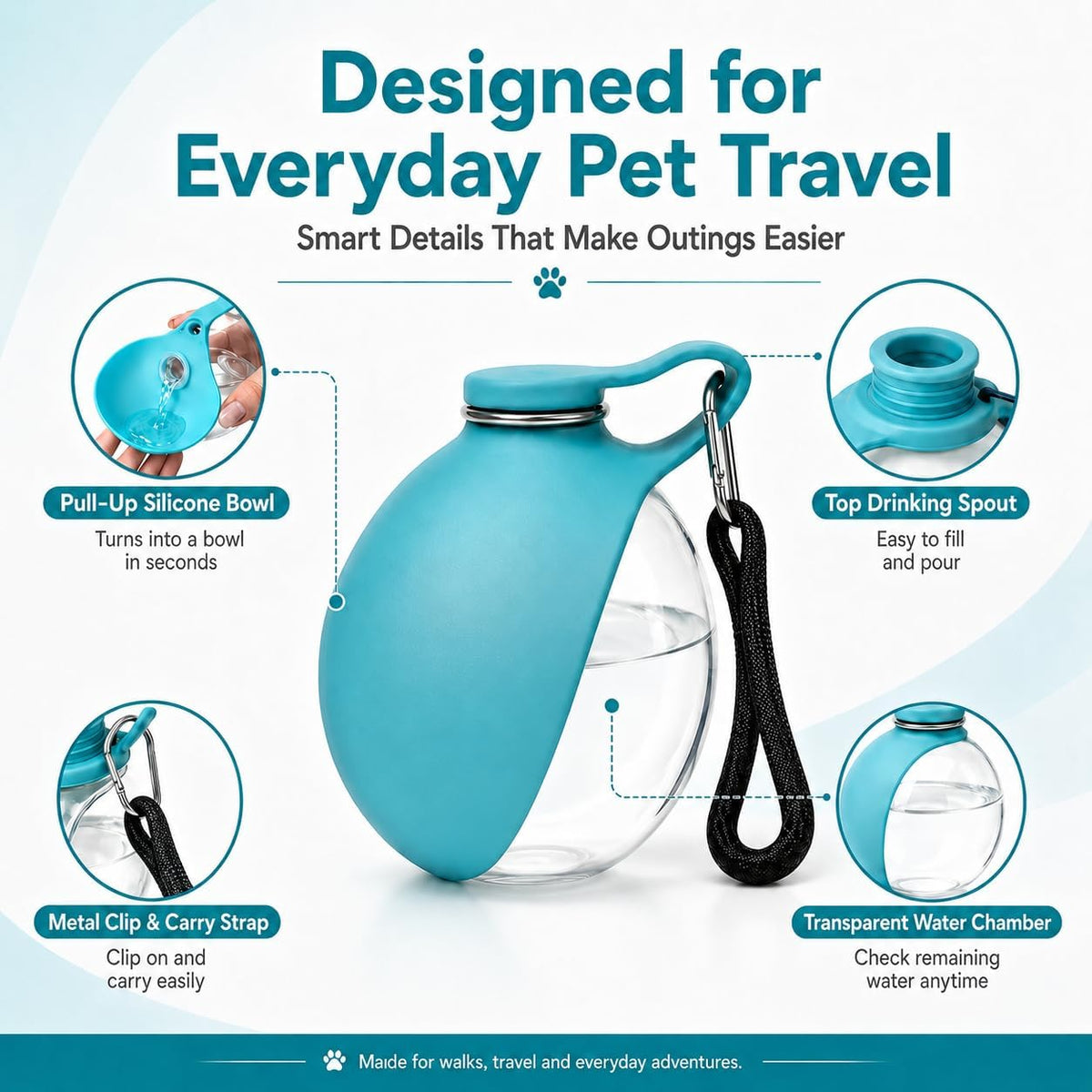2-in-1 Dog Water Bottle | Collapsible Silicone Travel Dispenser