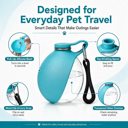 2-in-1 Dog Water Bottle | Collapsible Silicone Travel Dispenser