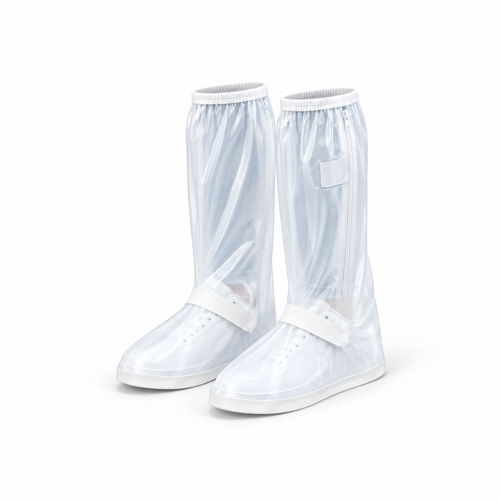 High-Shaft Waterproof Rain Shoe Covers Elastic Zipper Anti-Slip Transparent Reusable Overshoes
