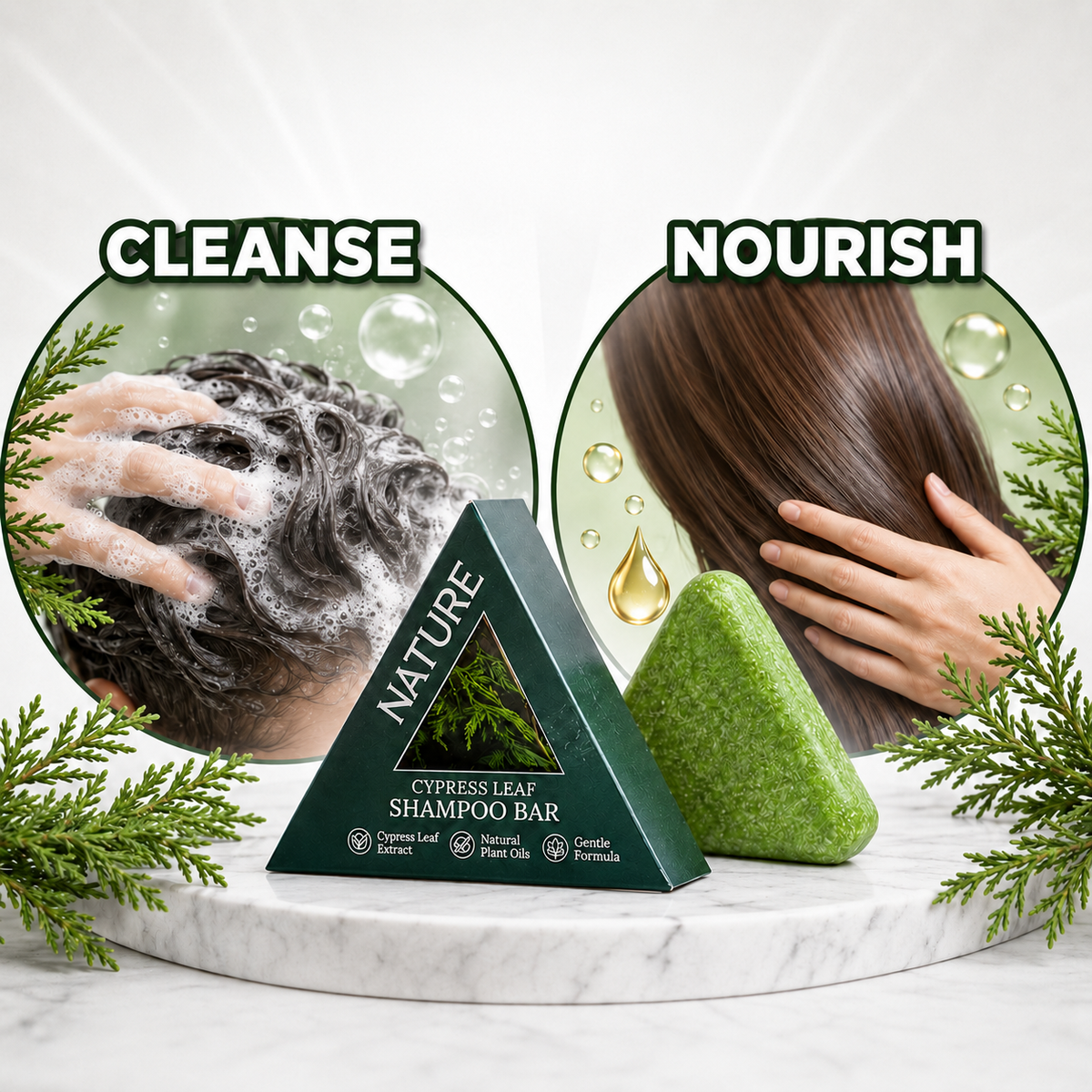 Nature’s Cypress Leaf Herbal Shampoo Bar | Handmade Plant-Based Formula for Thicker, Frizz-Free Hair