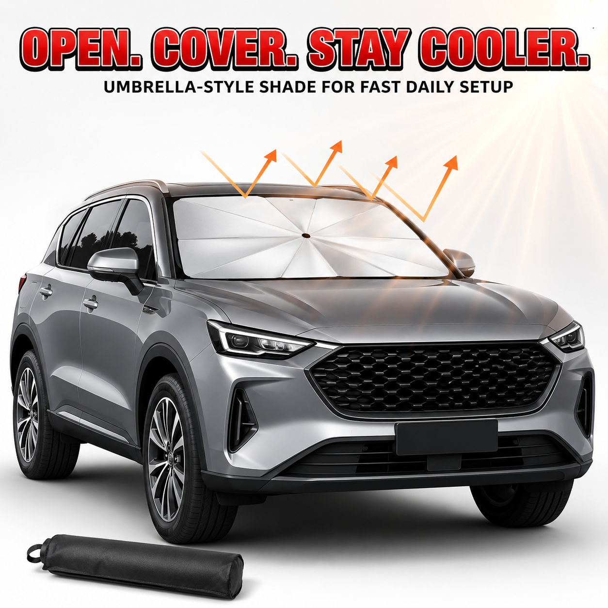 Premium Foldable Car Windshield Sunshade Umbrella | Instant Heat & UV Blocker