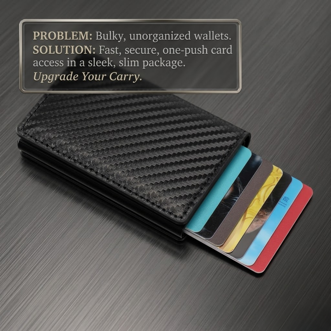 Premium RFID Anti-Theft Smart Wallet | Carbon Fiber Pop-Up Aluminum Card Holder for Men