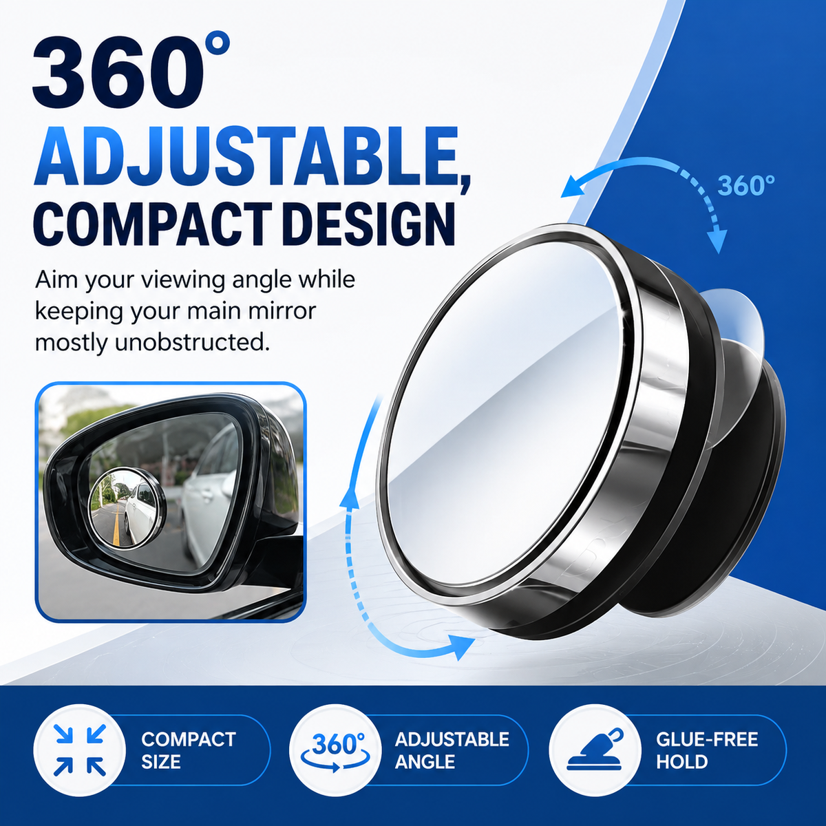 Glue-Free Vacuum Suction Convex Blind Spot Mirror – Wide-Angle Car Side Mirror