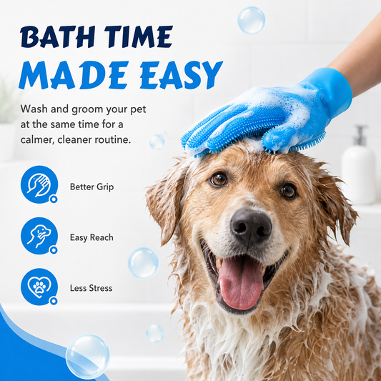 3-in-1 Silicone Pet Grooming Gloves – Deshed, Bathe & Massage With Ease