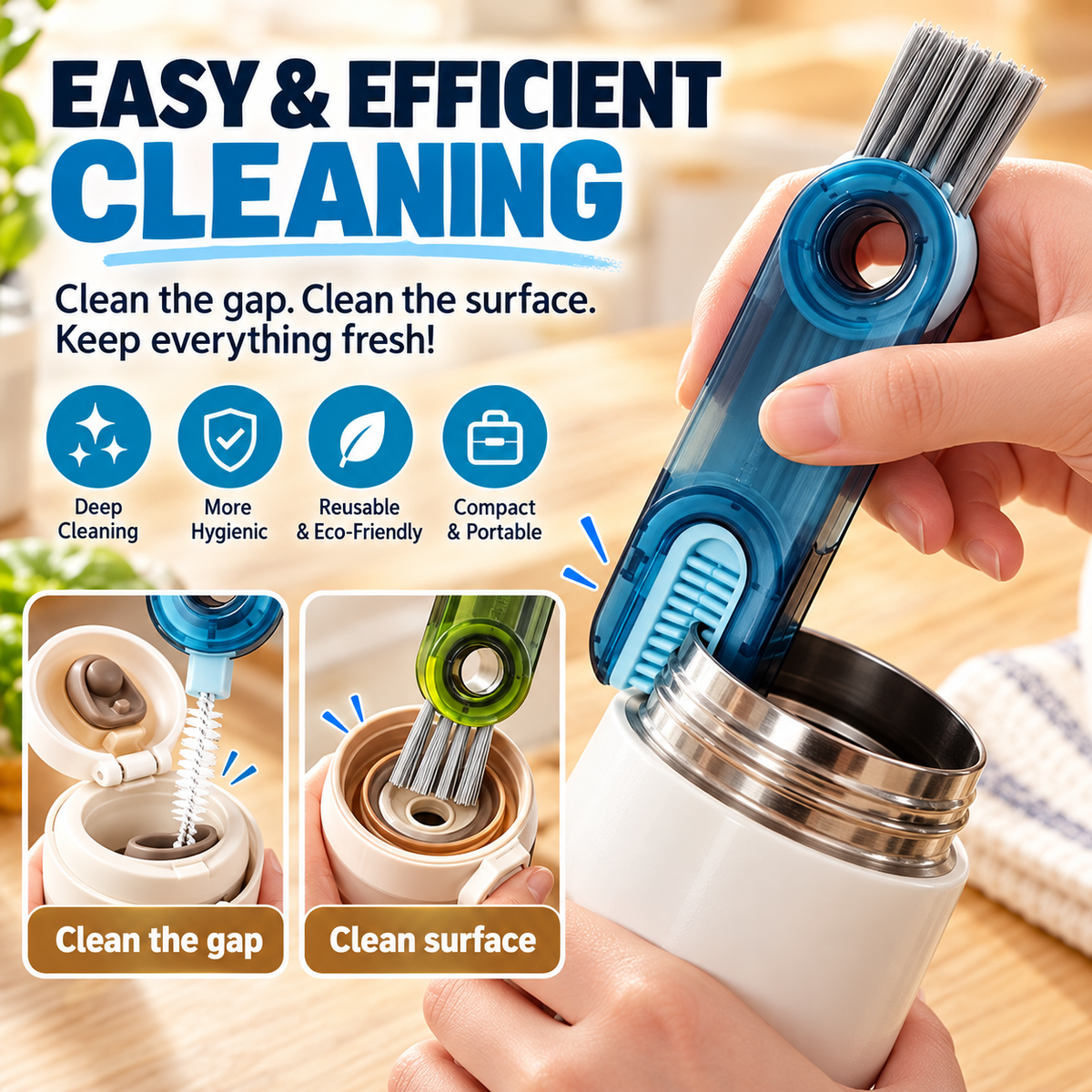 3-in-1 360° Bottle & Lid Cleaning Brush – Deep Clean Gaps, Grooves & Hard-to-Reach Corners