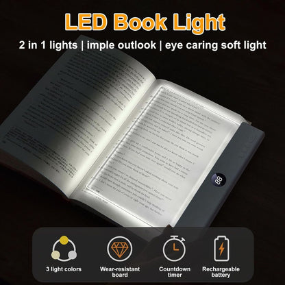 Rechargeable 2-in-1 LED Book Light with Timer, Soft Eye-Caring Night Reading Lamp