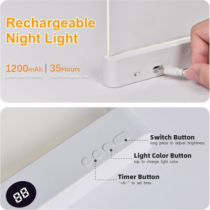 Rechargeable 2-in-1 LED Book Light with Timer, Soft Eye-Caring Night Reading Lamp