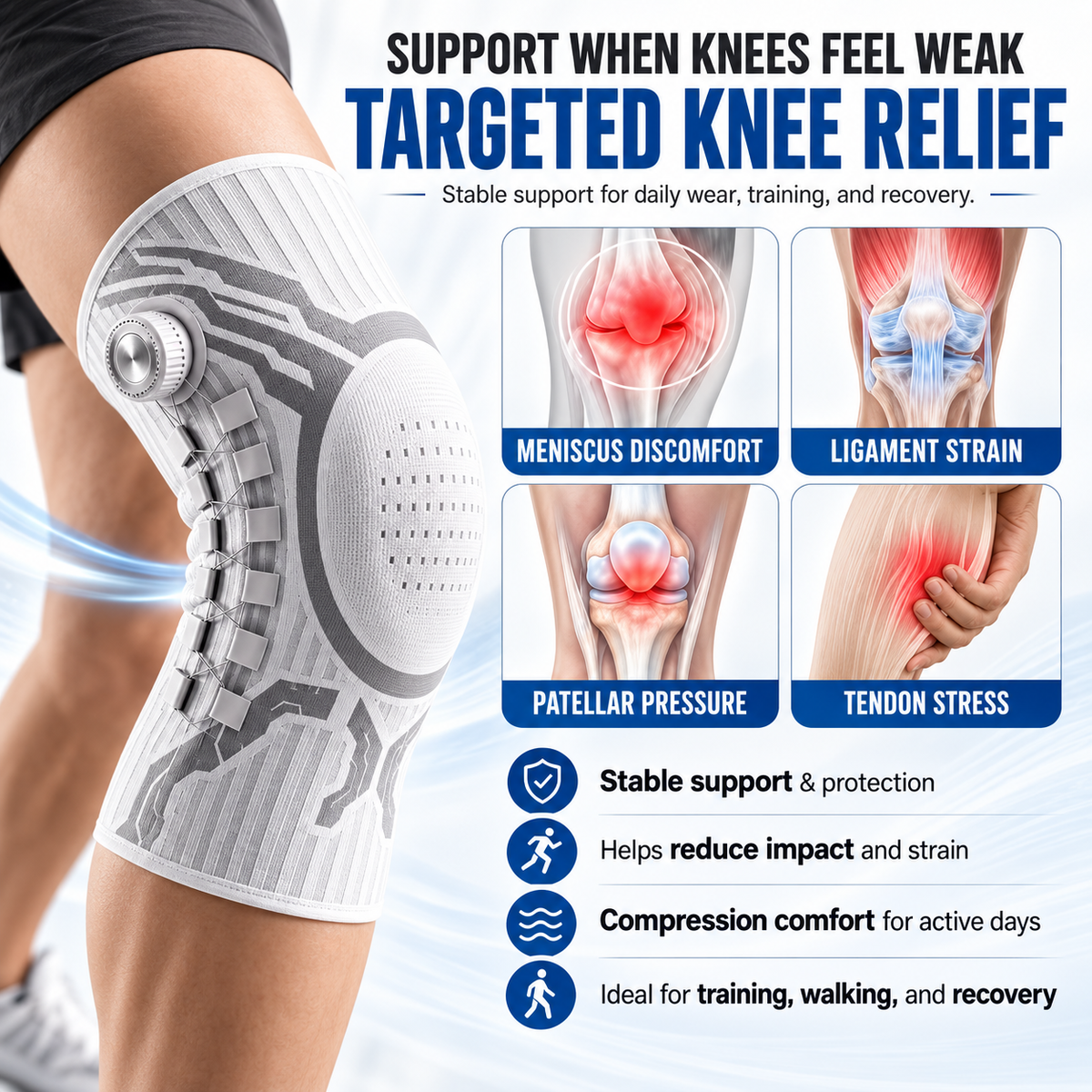 Adjustable Sports Knee Brace with Rotary Dial | Secure Compression & Lateral Support