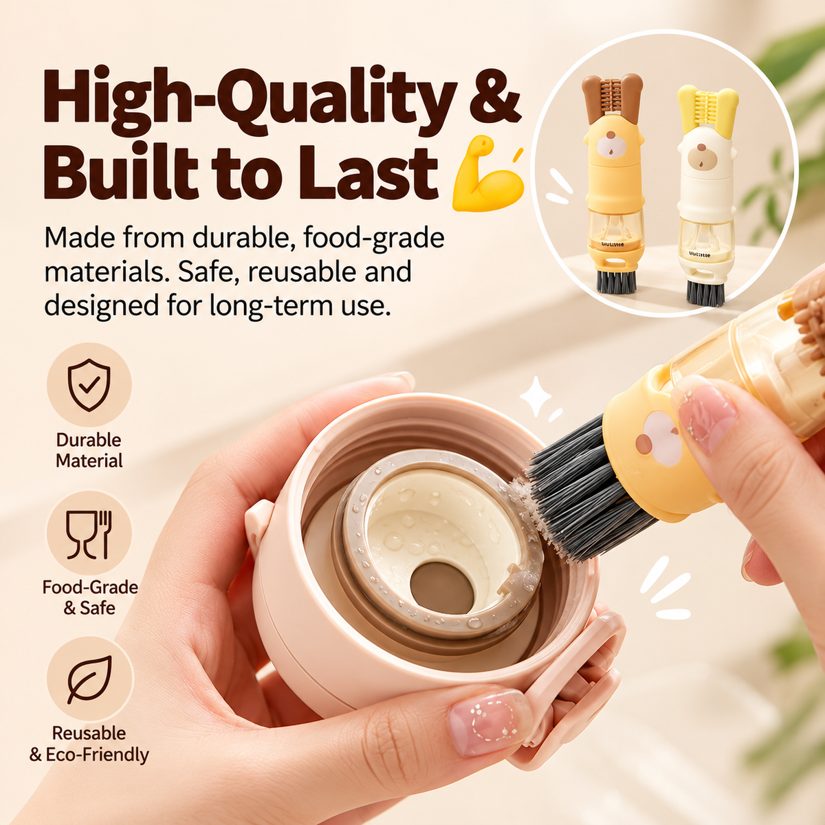 5-in-1 Bottle & Cup Cleaning Brush | Compact Multi-Use Cleaner
