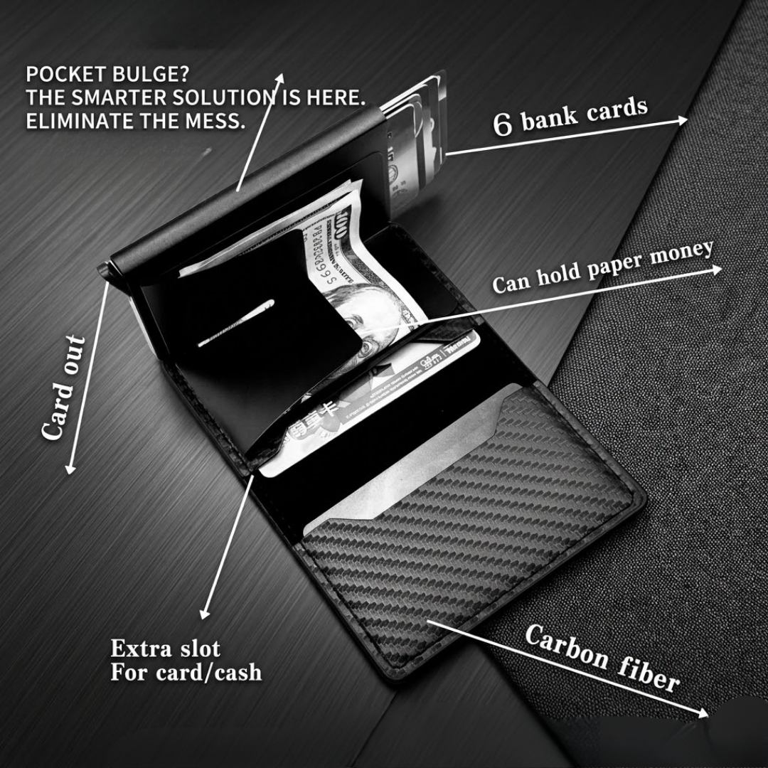 Premium RFID Anti-Theft Smart Wallet | Carbon Fiber Pop-Up Aluminum Card Holder for Men