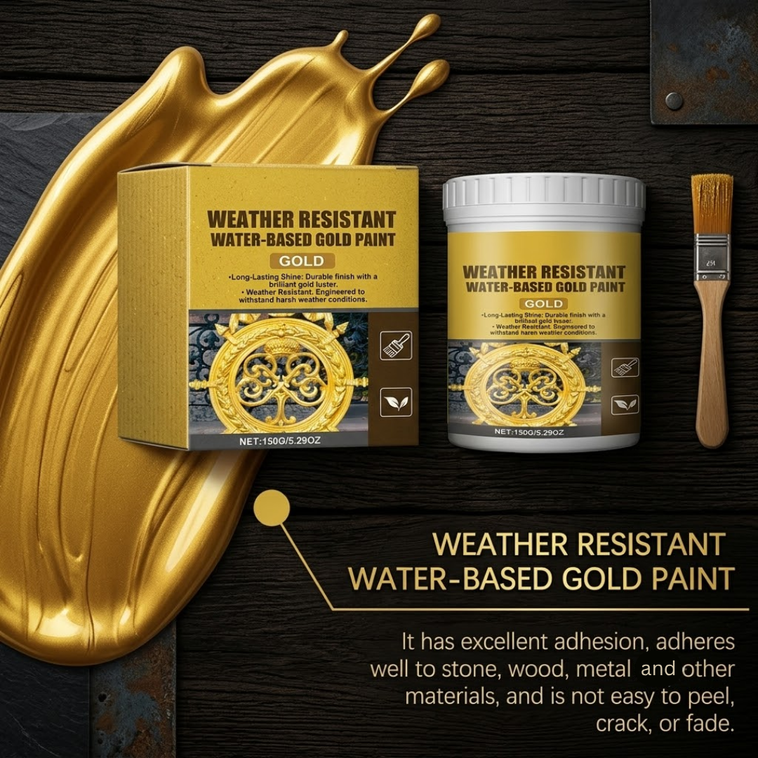 ✨ Premium Weather-Resistant Water-Based Gold Paint | High-Gloss Brilliant Finish ✨