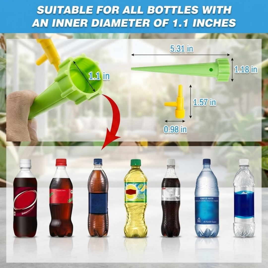 Auto Plant Watering Spikes - Adjustable Slow Release Drip Irrigation System for Plastic Bottles, Indoor & Outdoor Use