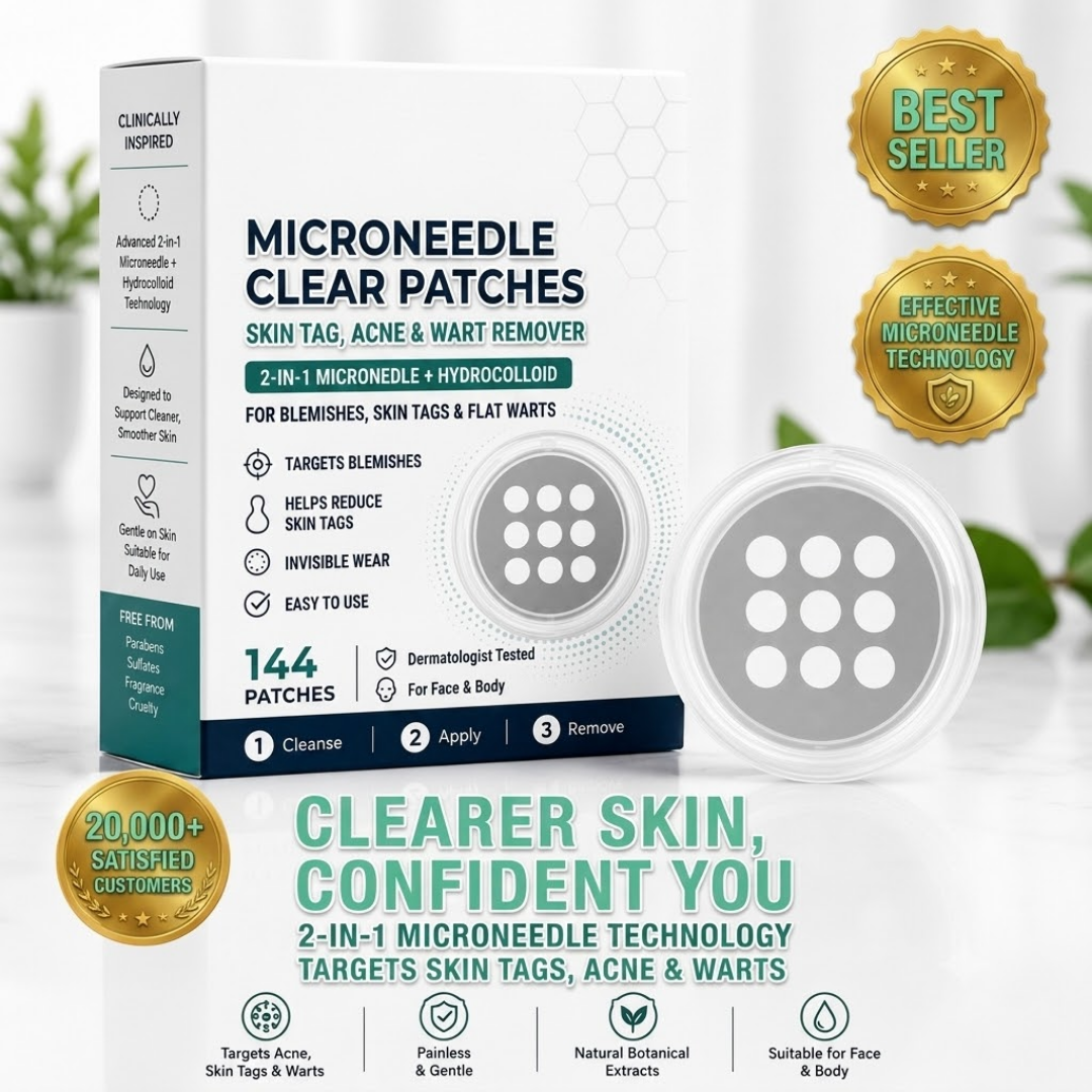 Flawless™ 3-in-1 Microneedle Clear Patches: Painless Skin Tag, Acne & Wart Remover (144 Count)