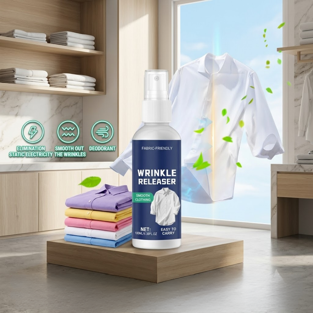 Magic Wrinkle Releaser Spray (100ml) | Instant Iron-Free Clothing Smoother & Anti-Static Mist | Travel-Friendly & Safe for All Fabrics