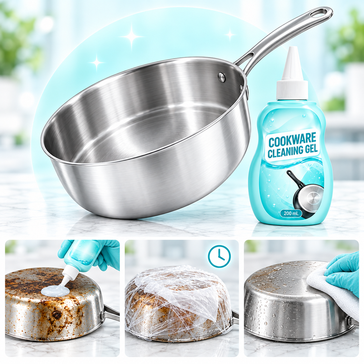 Heavy-Duty Cookware Cleaning Gel / Formulated for Tough Burn Marks & Grease on Stainless Steel