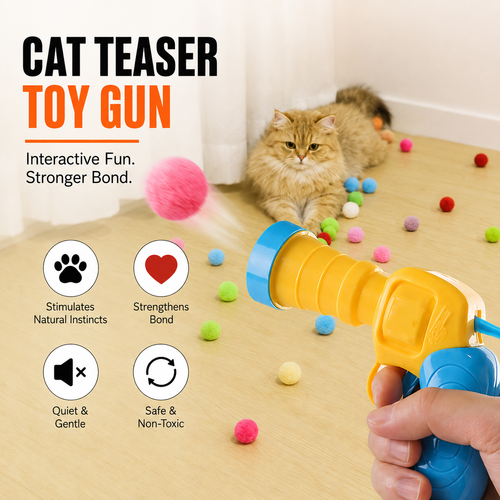 Interactive Pom-Pom Cat Launcher | Quiet Indoor Chase & Exercise Toy