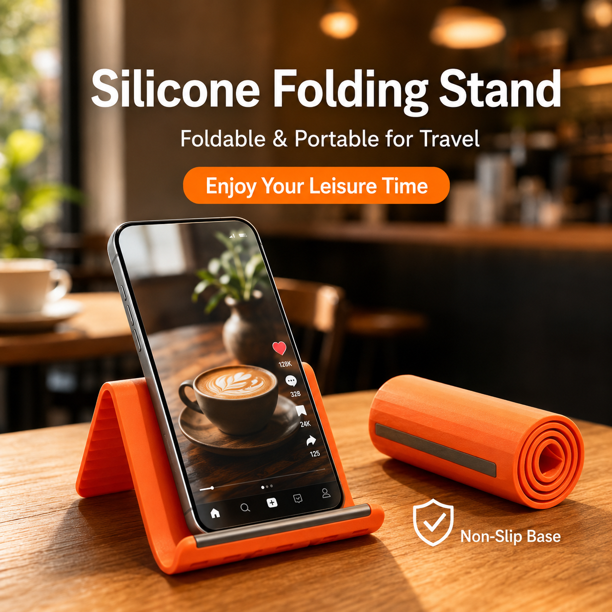 Flexible Roll-Up Silicone Phone & Tablet Stand – Portable 2-in-1 Device Stand and Protective Mat
