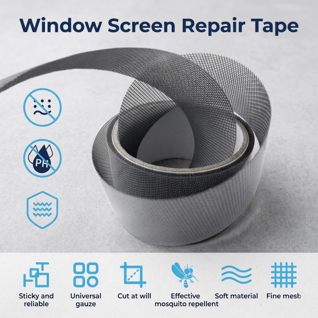 Screen Repair Tape, Ultra-Strong Adhesive Fiberglass Mesh Patch, Weatherproof & Anti-UV Screen Repair Kit for Tears and Holes