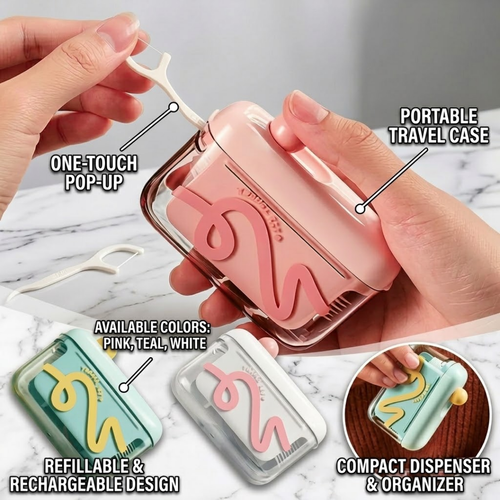 Automatic Pop-Up Dental Floss Dispenser | Portable, Refillable & Hygienic Travel Case for On-the-Go Oral Care