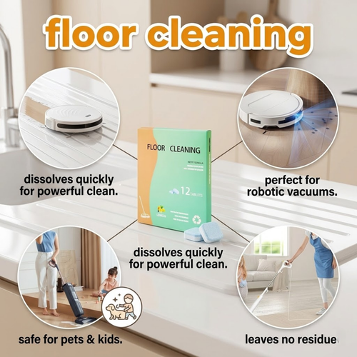 Premium Floor Cleaning Tablets - Safe for Wood Tile Marble Quick Dry No Residue | 12 Tablets Lemon Scent