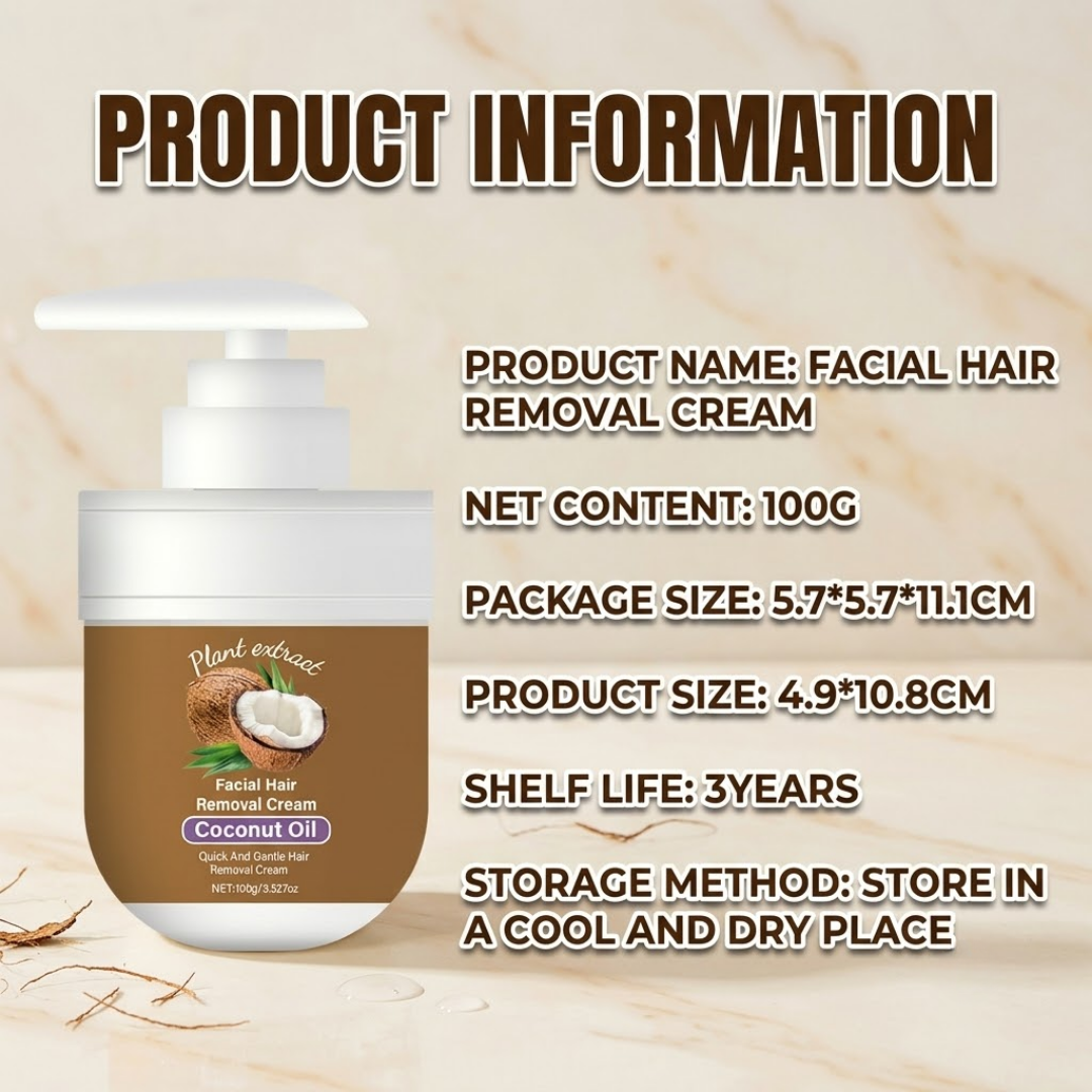 Painless Hair Removal — Face, Underarms, Legs, & Intimate Areas — Gentle Growth Inhibition: Coconut Hair Removal Cream