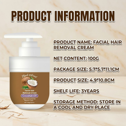 Painless Hair Removal — Face, Underarms, Legs, & Intimate Areas — Gentle Growth Inhibition: Coconut Hair Removal Cream