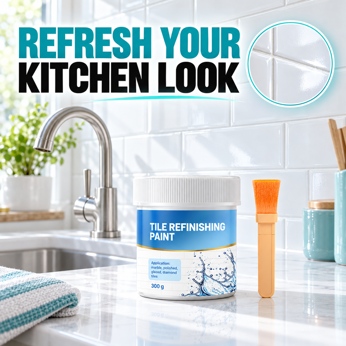 Instant Waterproof Epoxy Makeover for Bathroom & Kitchen (Includes Brush)