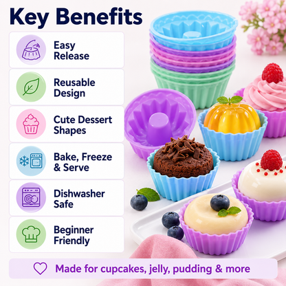 Silicone Baking Cups Set – Nonstick Reusable Muffin & Dessert Molds