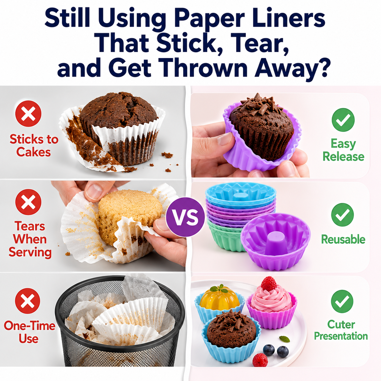 Silicone Baking Cups Set – Nonstick Reusable Muffin & Dessert Molds