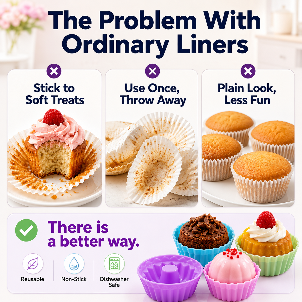 Silicone Baking Cups Set – Nonstick Reusable Muffin & Dessert Molds
