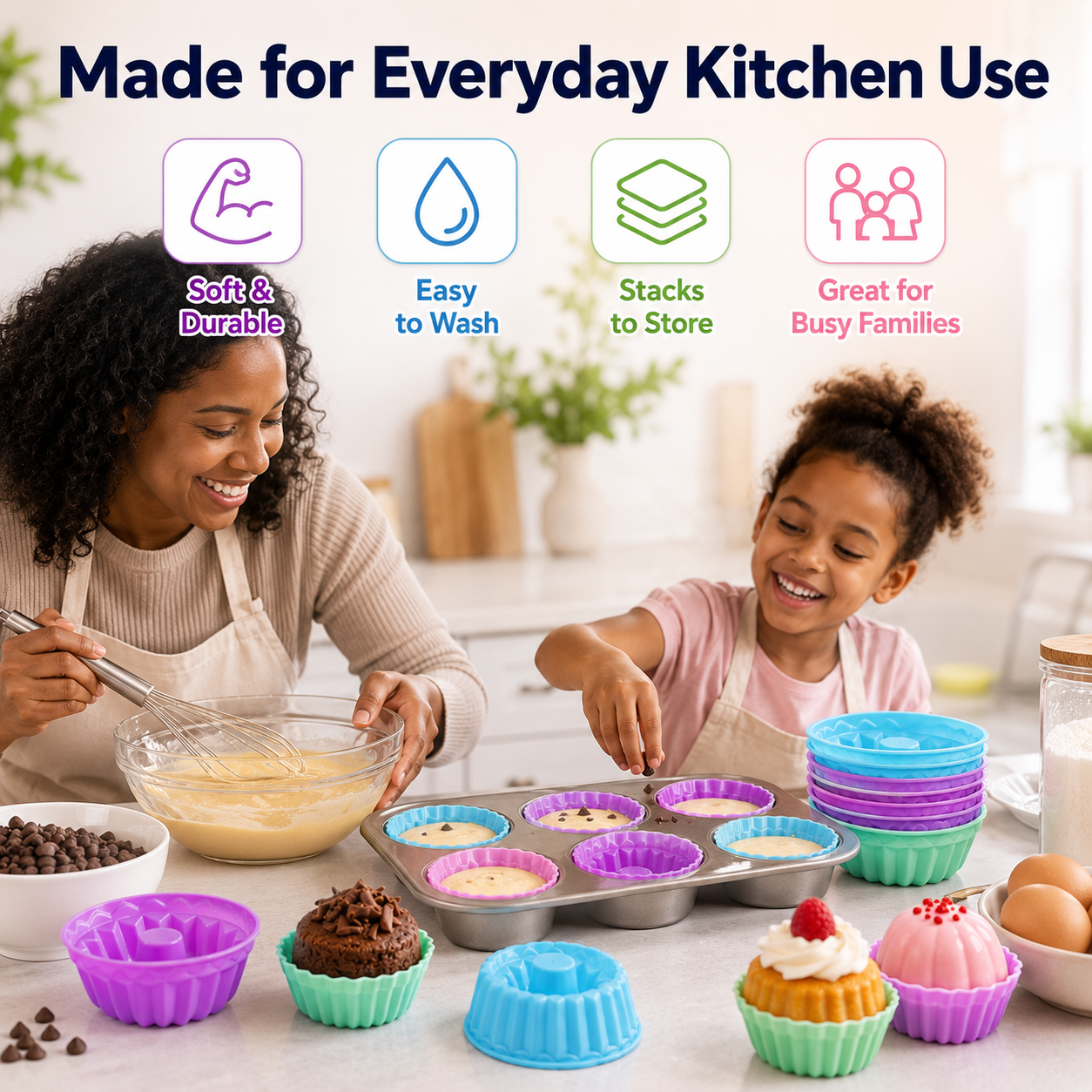 Silicone Baking Cups Set – Nonstick Reusable Muffin & Dessert Molds
