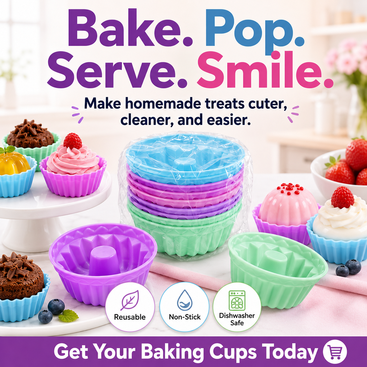 Silicone Baking Cups Set – Nonstick Reusable Muffin & Dessert Molds