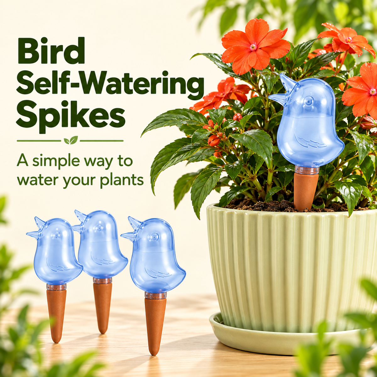 Adorable Bird Self-Watering Spikes | Automatic Terracotta Plant Waterer for Indoor & Office Gardens