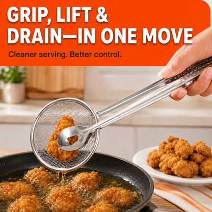 Frying Oil Filter Clamp Oil Spoon Oil Drain Food Clamp Kitchen Colander Stainless Steel Fried Food Oil Spoon Filter Mesh
