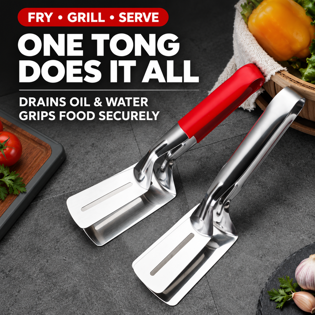 304 Stainless Steel Wide-Grip Kitchen Tongs
