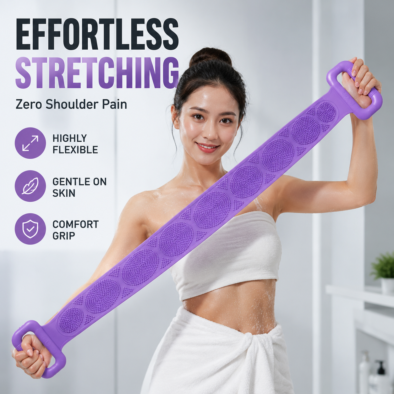 Ergonomic Silicone Back Scrubber | Dual-Sided Exfoliating Bath Brush & Deep-Tissue Massager for Pain-Free Reaching