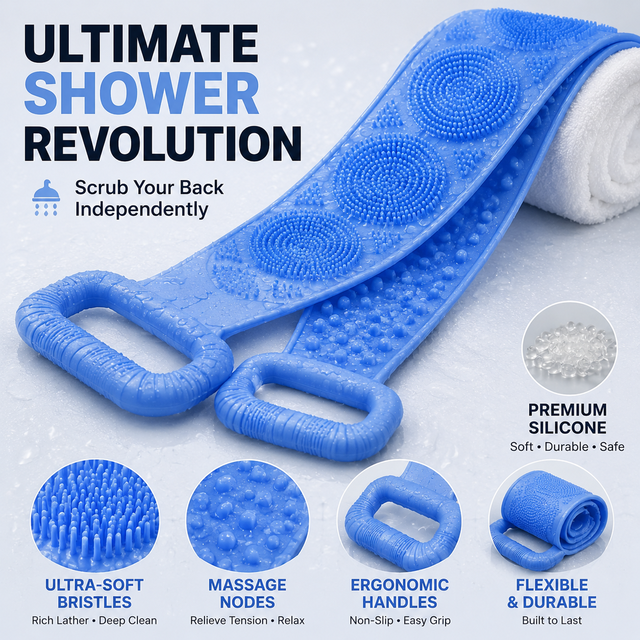 Ergonomic Silicone Back Scrubber | Dual-Sided Exfoliating Bath Brush & Deep-Tissue Massager for Pain-Free Reaching