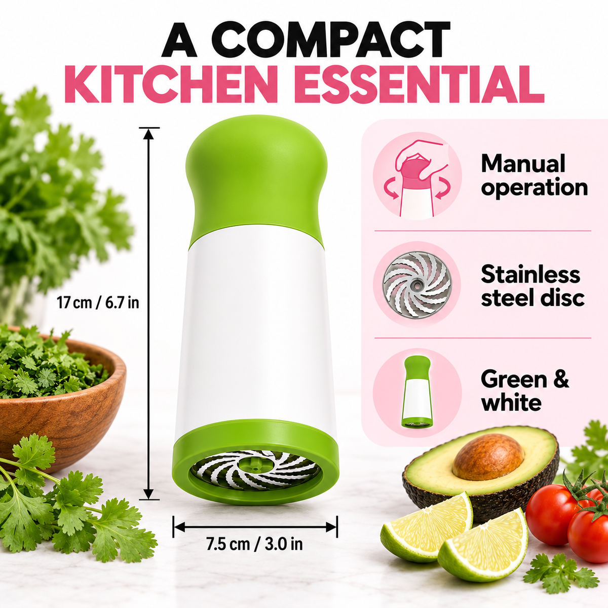 Stainless Steel Mincer for Cilantro, Parsley & Fresh Garnishes | Easy Twist Operation & Clean-Up