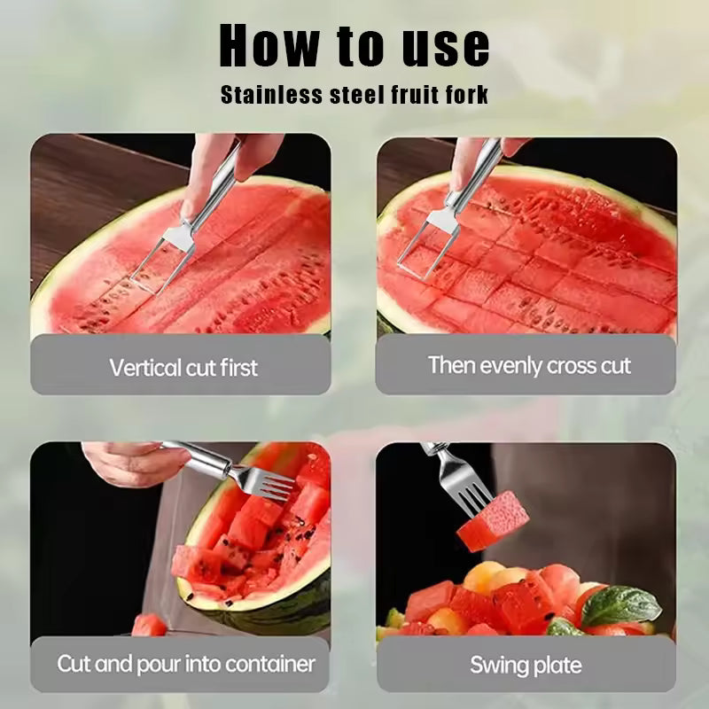 2-in-1 Stainless Steel Watermelon Cube Cutter & Serving Fork