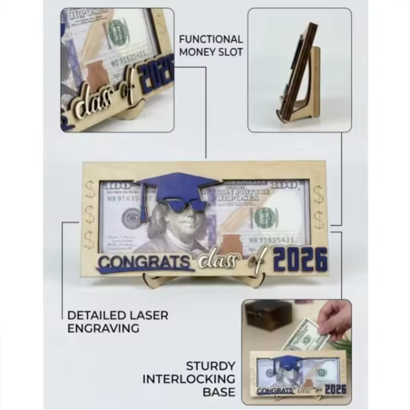 2026 Graduation Money Holder Gift | Wooden Cash Holder Keepsake for Graduates