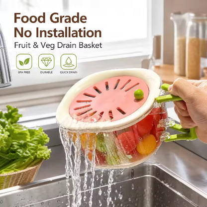 Rotating Wash & Drain Basket with Folding Handle – Rinse, Soak & Drain